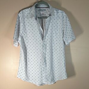 Men's White Button Down Shirt with Black Pattern